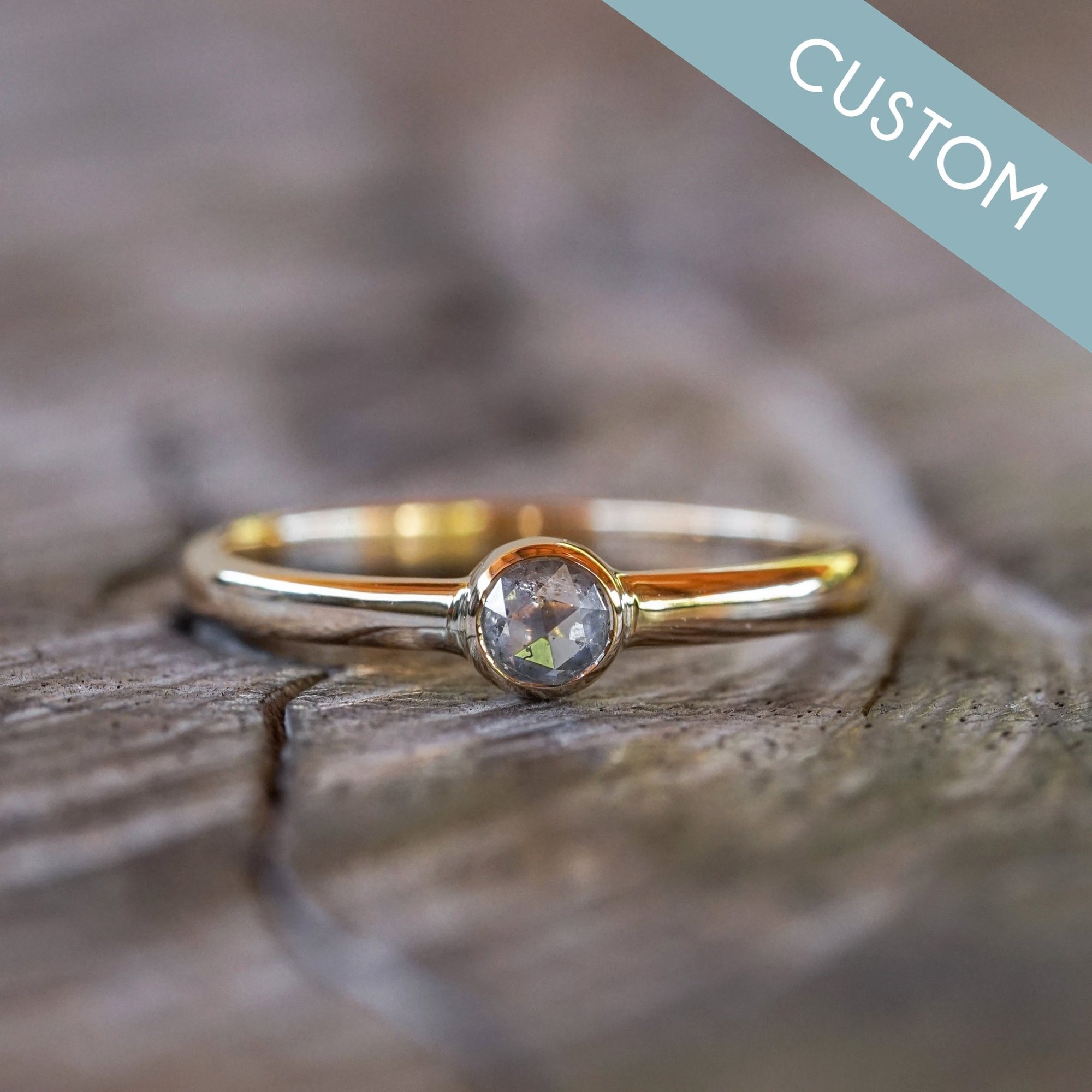Custom Round Rose Cut Diamond Ring in Gold - Gardens of the Sun | Ethical Jewelry