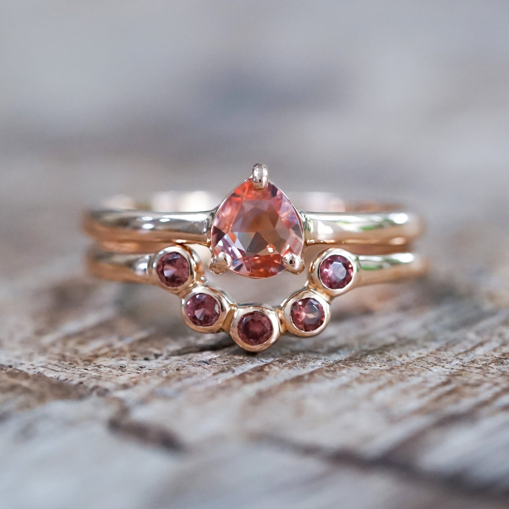 Montana Sapphire and Spinel Ring Set in Ethical Rose Gold - Gardens of the Sun | Ethical Jewelry