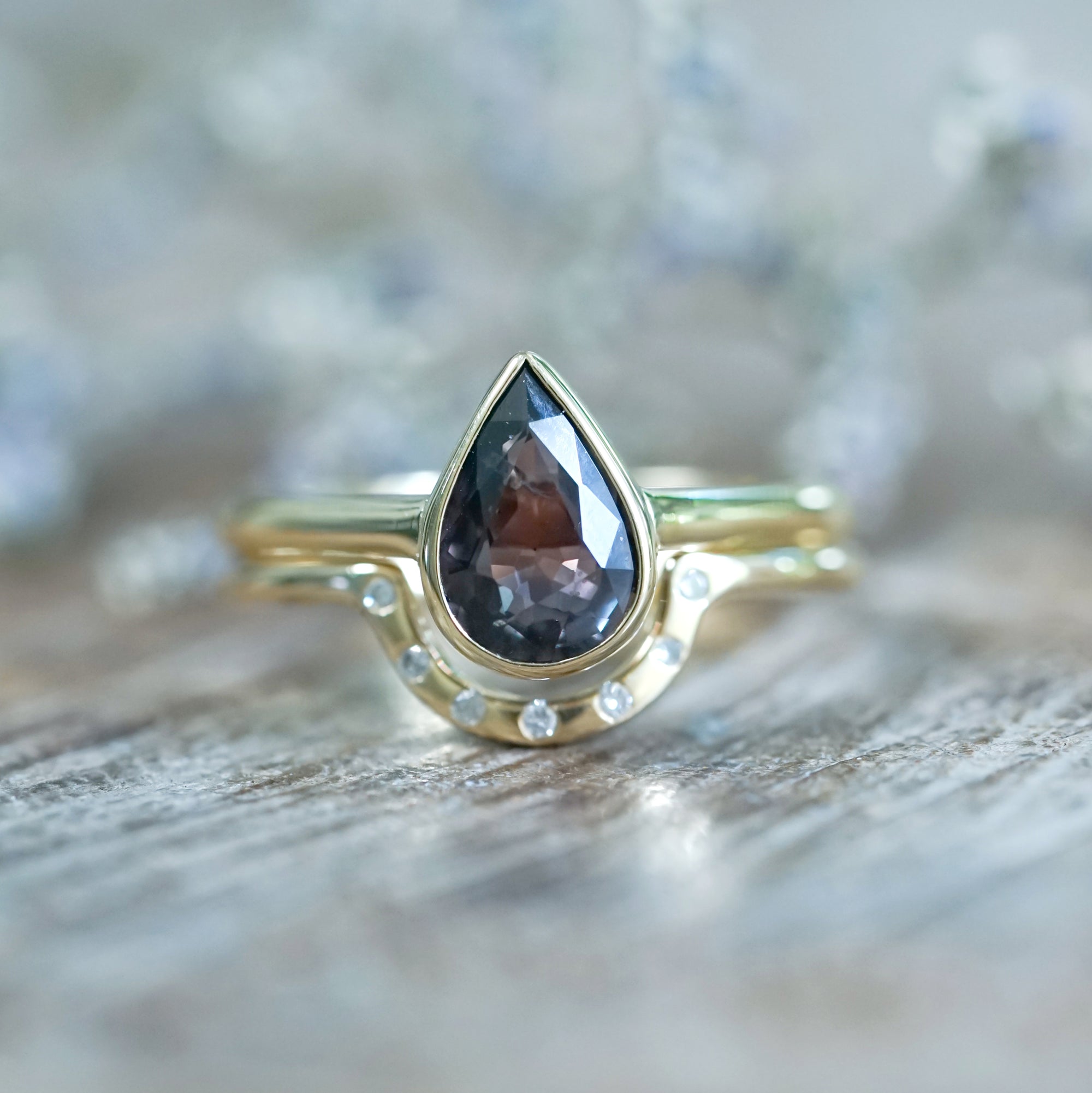 Pear Sapphire Ring Set in Ethical Gold - Gardens of the Sun | Ethical Jewelry